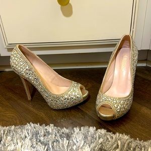 De Blossom - Open Toe Gold Sparkle Heels